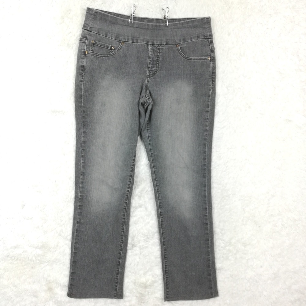 Jag Womens Straight Leg Pull On Gray Denim Mid Rise Stretch 12